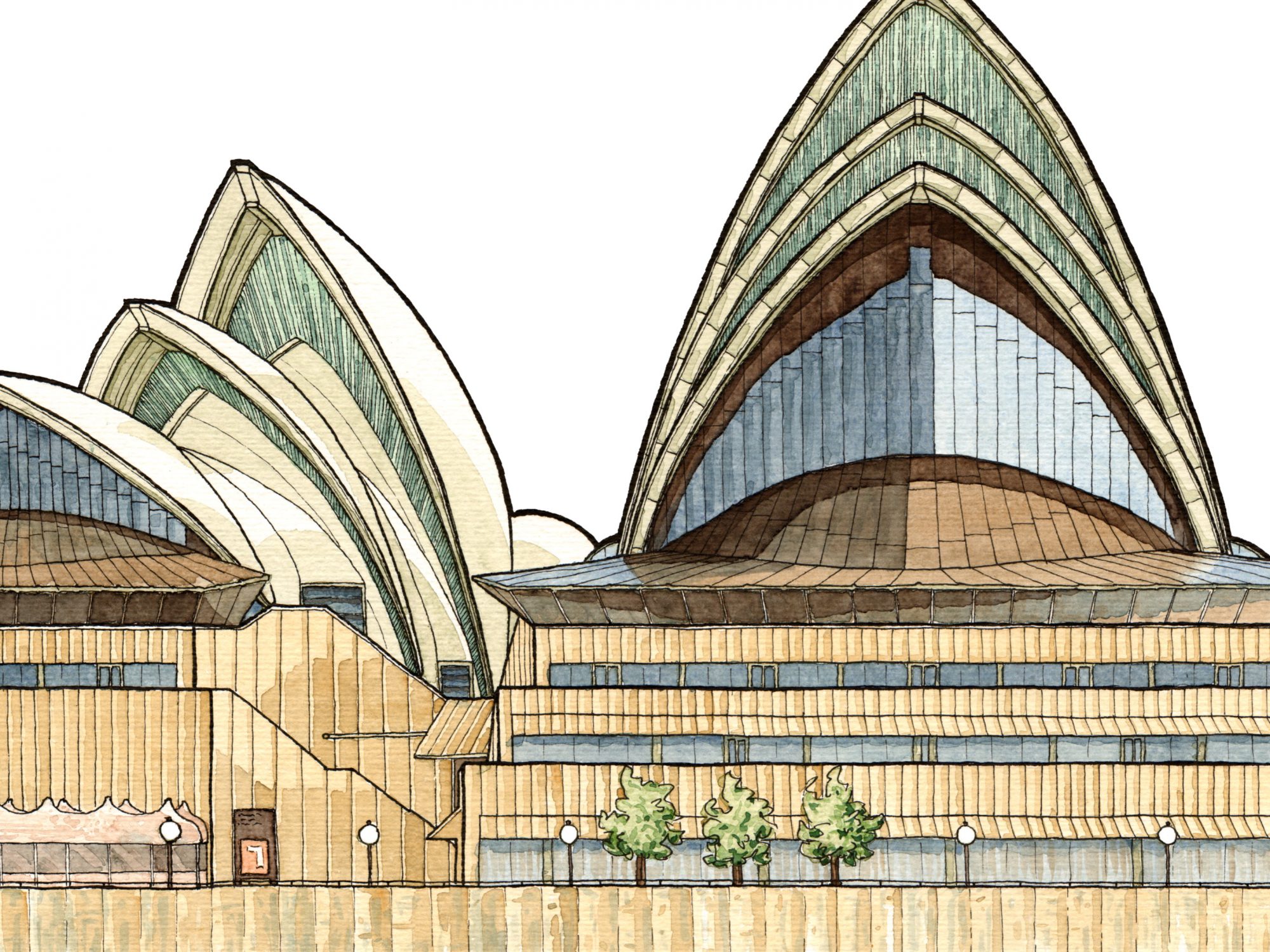 Sachillustration des Sydney Opera House zum Aufklappen; Illustration von Jan Moritz Baltruweit