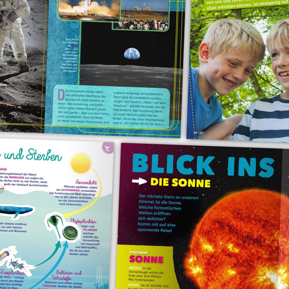 Titelblatt für Artikel aus dem Kindermagazin GEOmini Extra; Layout von Jan Moritz Baltruweit