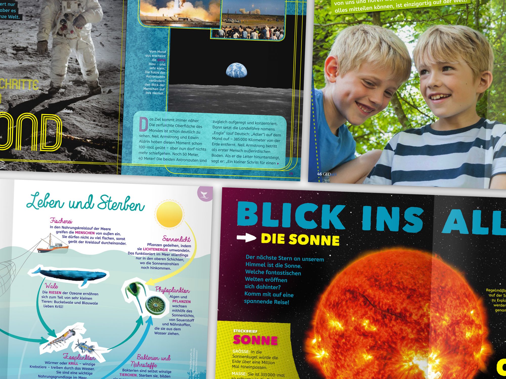 Titelblatt für Artikel aus dem Kindermagazin GEOmini Extra; Layout von Jan Moritz Baltruweit